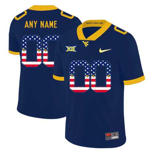 Men%27s West Virginia Mountaineers Customized Navy USA Flag College Football Jersey
